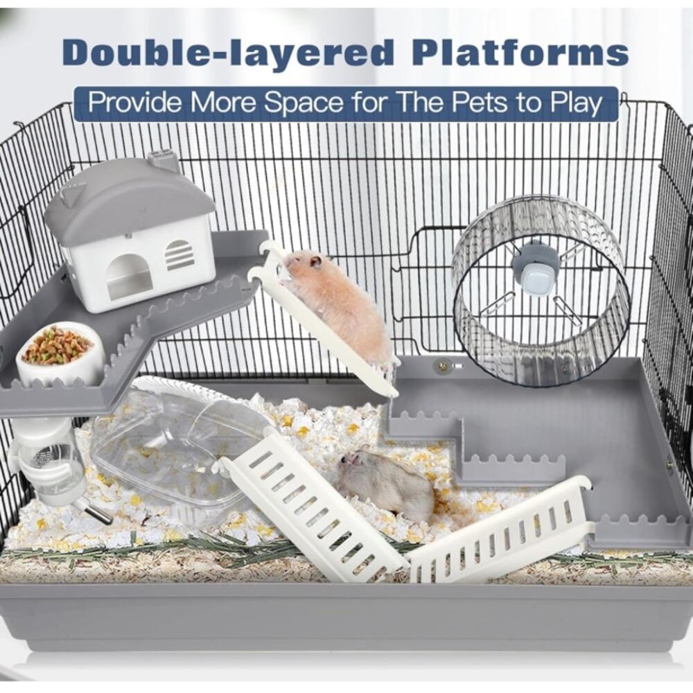 3-Tier Hamster Cage Starter Kit 22” w/Wheel House Bottle Tub Open Box